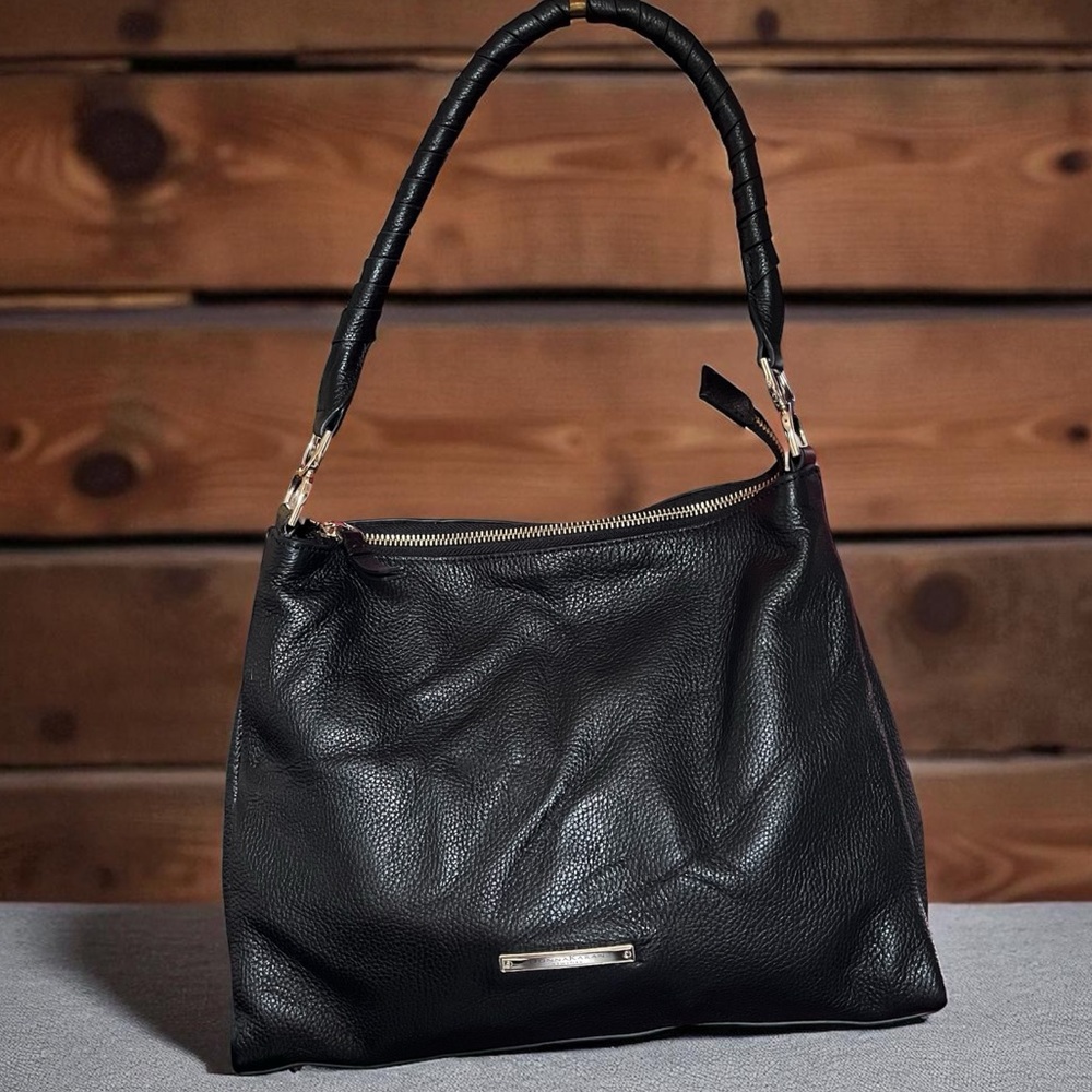 Donna Karan Cow Leather Wrapped Handle Slouchy Shoulder Bag 2017 Designer Black